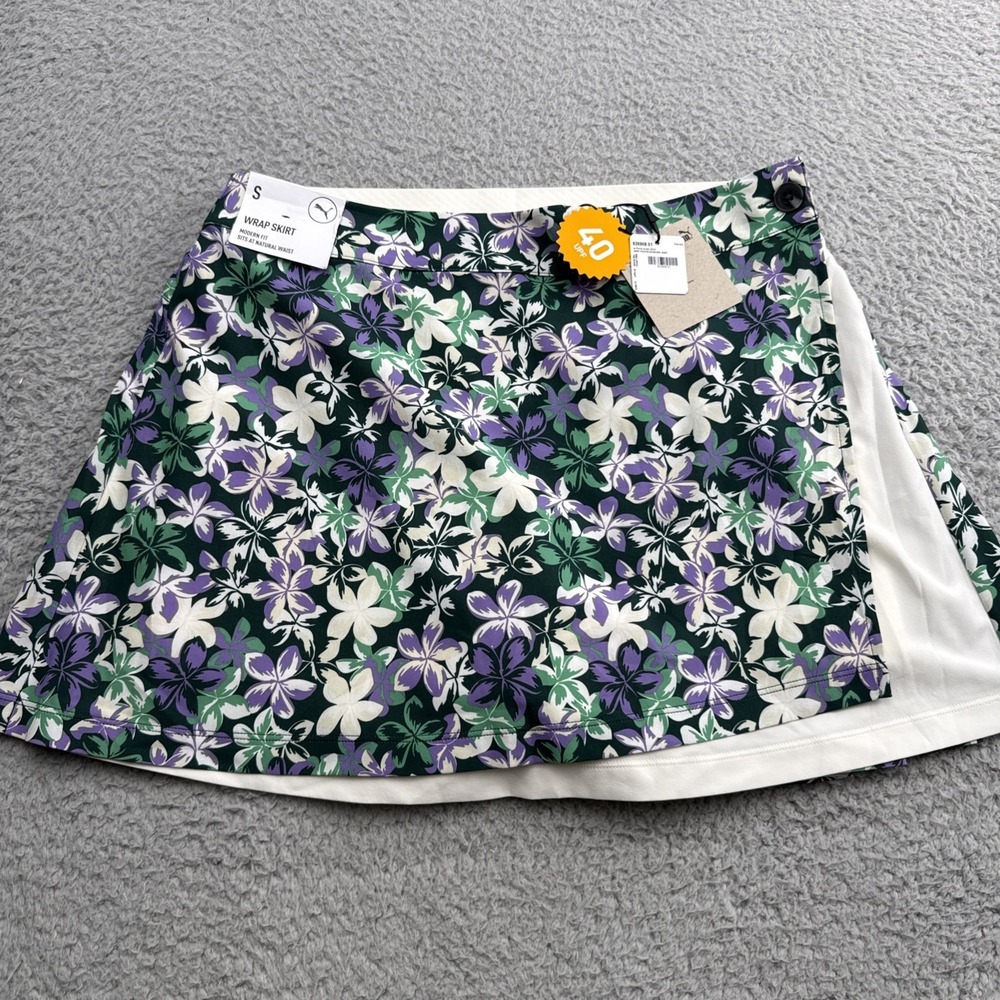 PUMA Flora Wrap Skirt Womens Small Golf Tennis Lavender Floral 626908 01